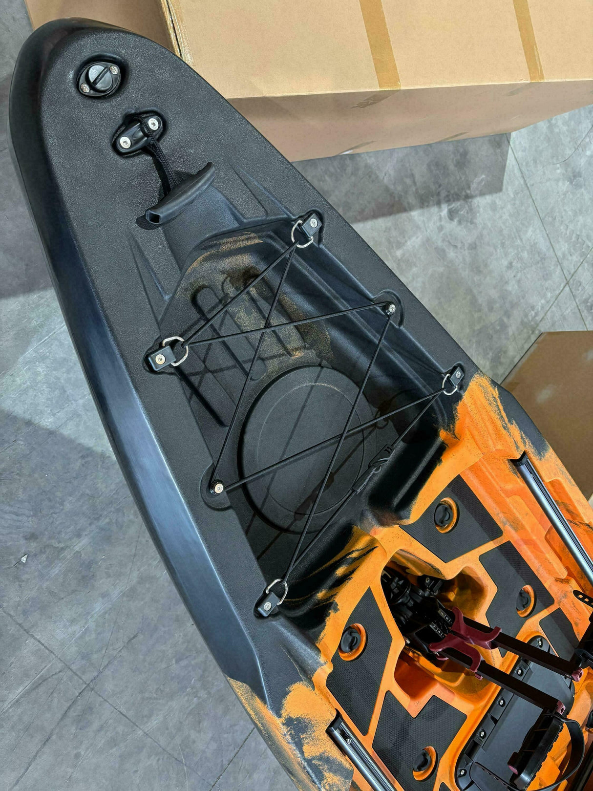 Kayak monoposto divisibile a pedali con pinne BIG MAMA START S500 componibile + motore Bixpy K1 Angler PRO Kit Outboard con batteria inclusa PP-768 Wh + Adattatore Low Profile Thruhull Pedal Drive
