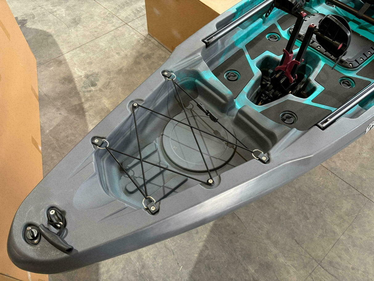 Kayak monoposto divisibile a pedali con pinne BIG MAMA START S500 componibile + motore Bixpy K1 Angler PRO Kit Outboard con batteria inclusa PP-768 Wh + Adattatore Low Profile Thruhull Pedal Drive