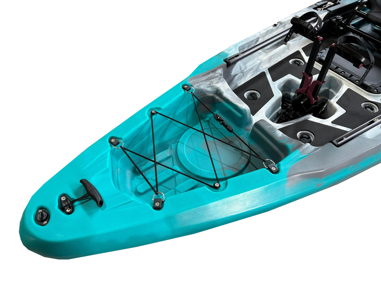 Kayak monoposto divisibile a pedali con pinne BIG MAMA START S500 componibile + motore Bixpy K1 Angler PRO Kit Outboard con batteria inclusa PP-768 Wh + Adattatore Low Profile Thruhull Pedal Drive