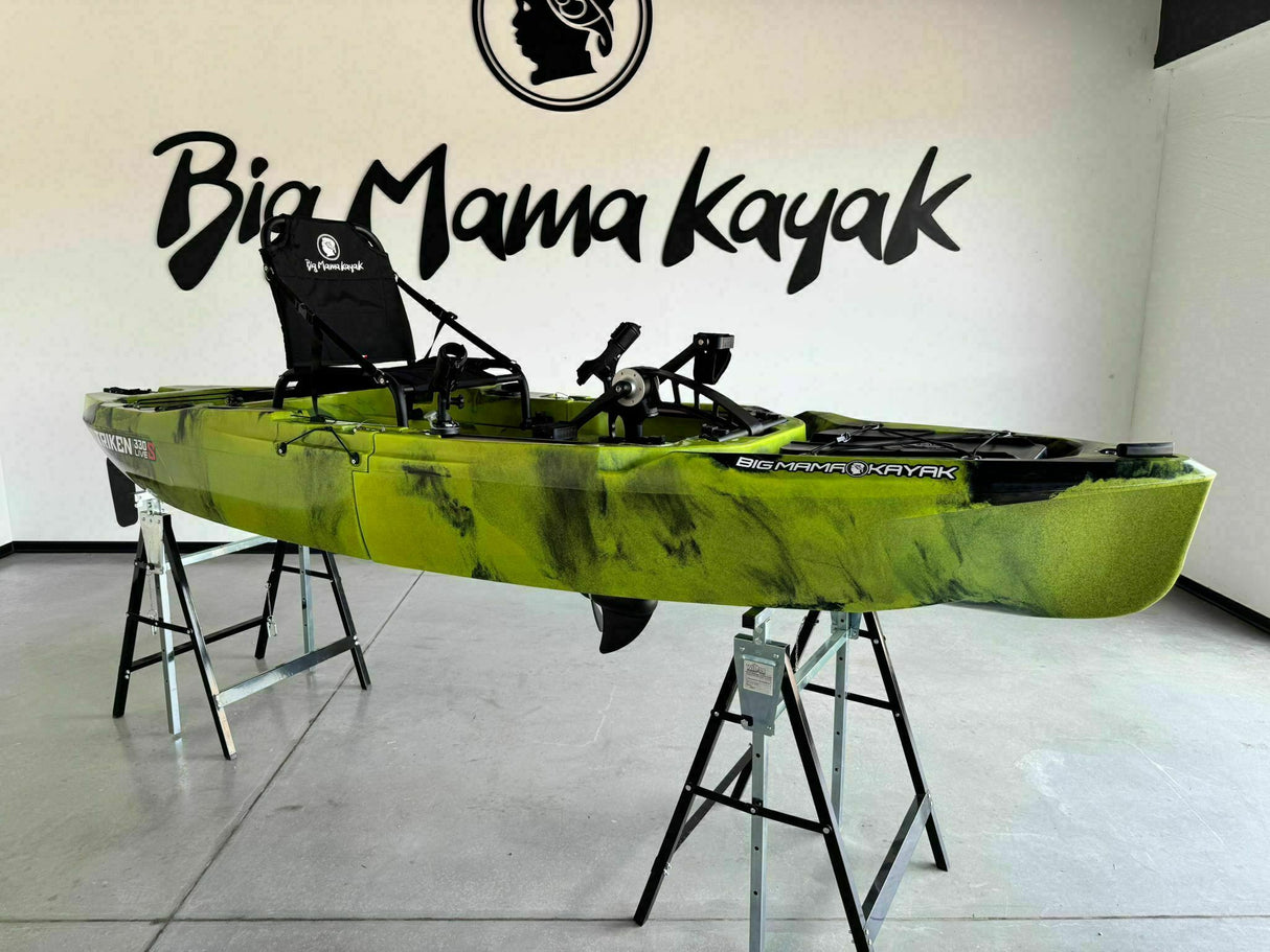 Kayak fishing a Pedali divisibile Big Mama Triken 330 Live S, con ruote e vasca del vivo