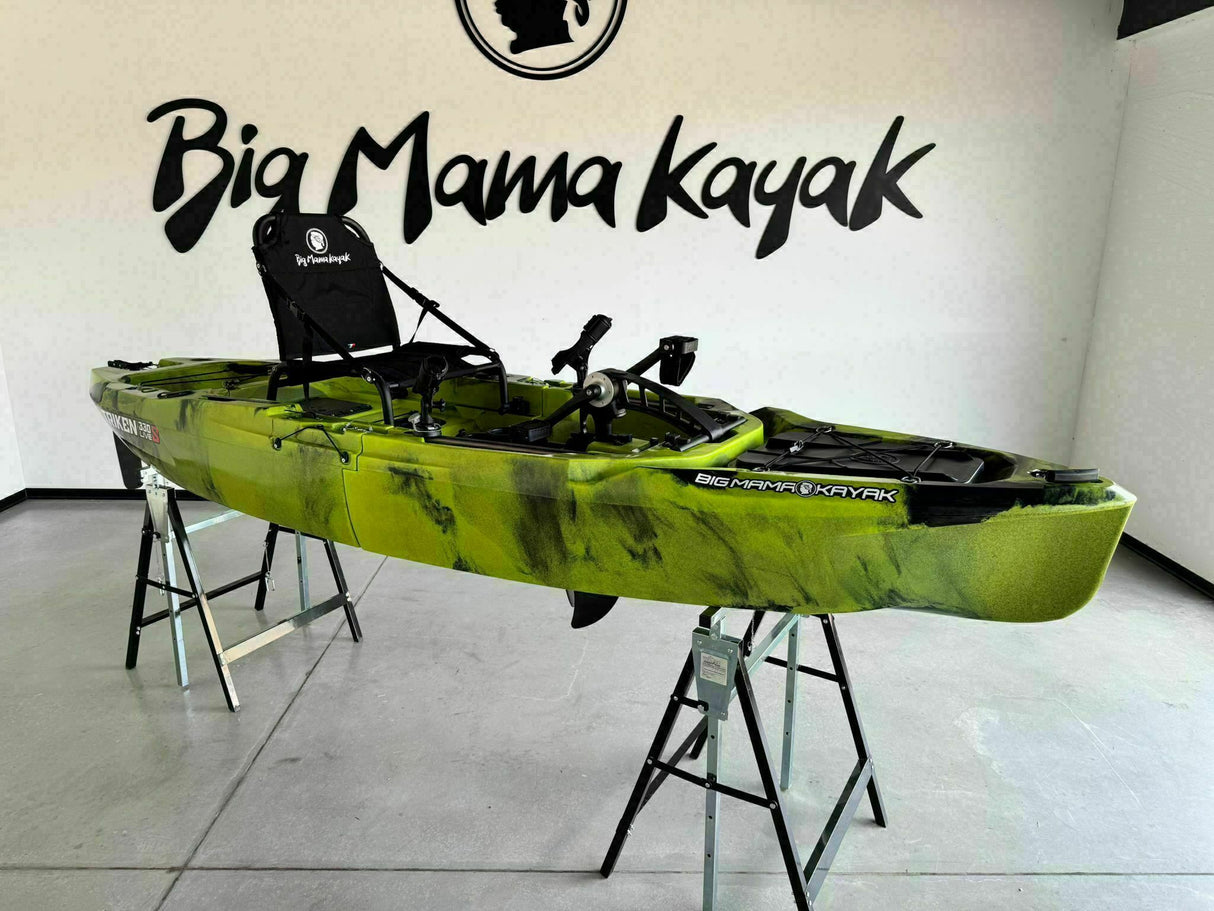 canoa monoposto divisibile a pedali con elica BIG MAMA KAYAK TRIKEN 330 LIVE S componibile + motore Bixpy K1 Outboard Kit con batteria PP-378 Wh v4 + Adattatore centrale vano copripedali