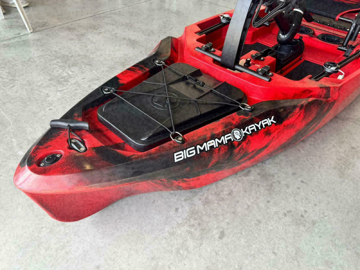 canoa fishing a Pedali divisibile Big Mama Triken 330 Live S, con ruote e vasca del vivo + ecoscandaglio Garmin Striker Vivid 5 + kit braccetto display