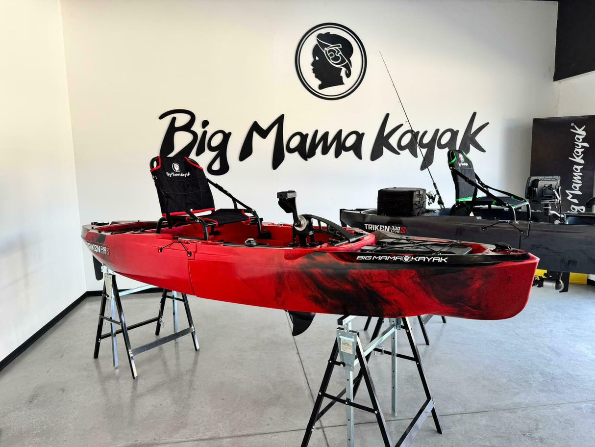 Kayak fishing a Pedali divisibile Big Mama Triken 330 S live, con ruote e vasca del vivo
