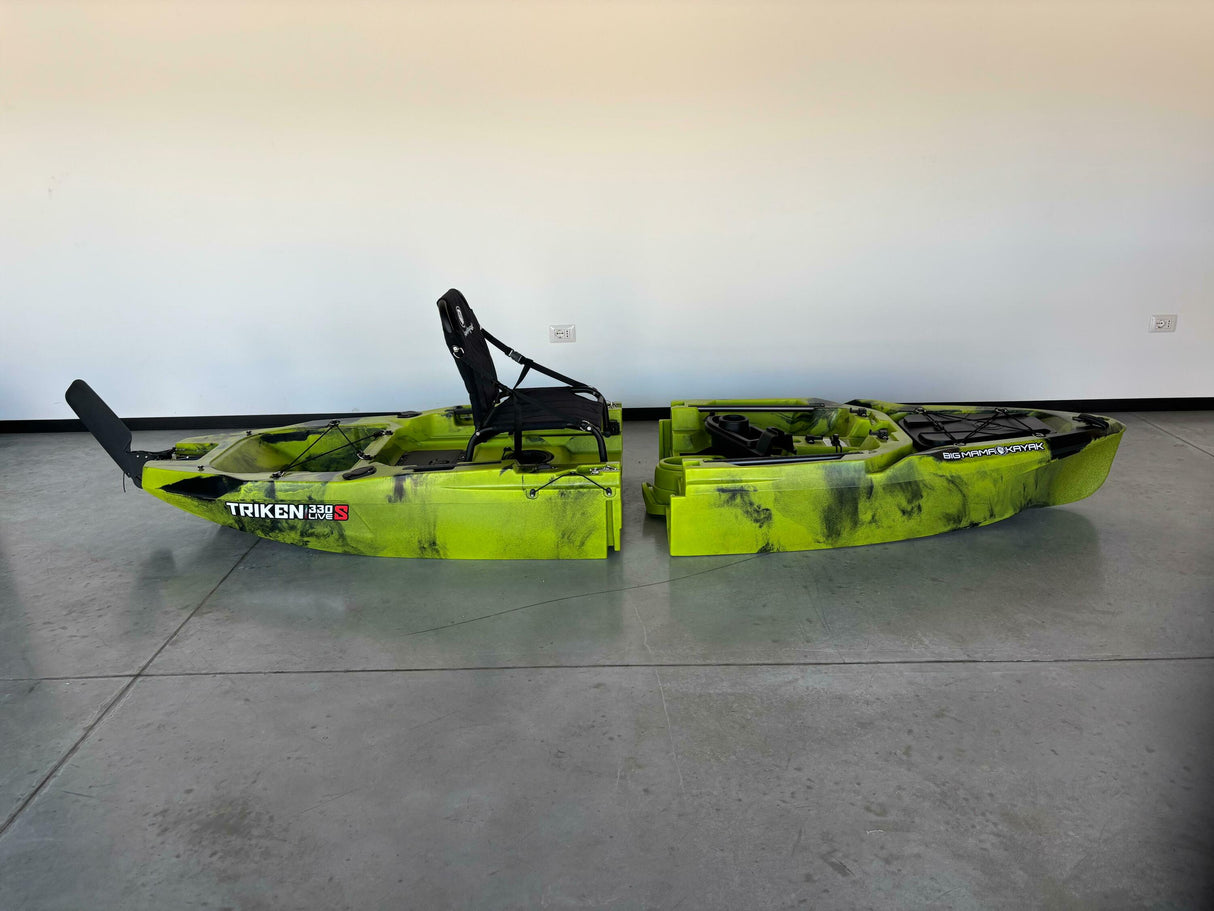 Kayak a Motore di prua Haswing Cayman 55lb con GPS + Pedali divisibile Big Mama Triken 330 live S, con ruote e vasca del vivo