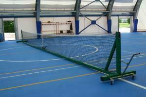 At1562 /4 Impianto Tennis Da Palestra In Acciaio Spostabile Su Ruote