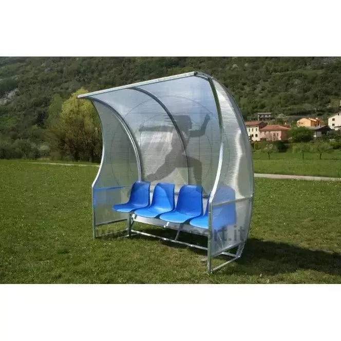 Af1502/4 Panchina Allenatori Lunghezza 2 Metri (4 Posti) Panchina Da Calcio Copertura In Policarbonato Alveolare Tetto Curvo Seduta In Scocche Di Pvc