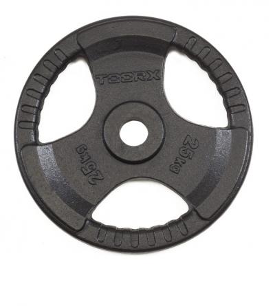 Disco Ghisa Nera - 25 kg. Tri Grip Olimpionico Foro Ø 50 mm. Linea Toorx cod. DGN-TG25