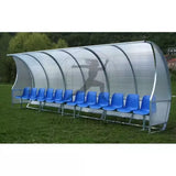 Af1502/18 Panchina Allenatori Lunghezza 9 Metri ( 18 Posti) Panchina Da Calcio Copertura In Policarbonato Alveolare Tetto Curvo Seduta In Scocche Di Pvc