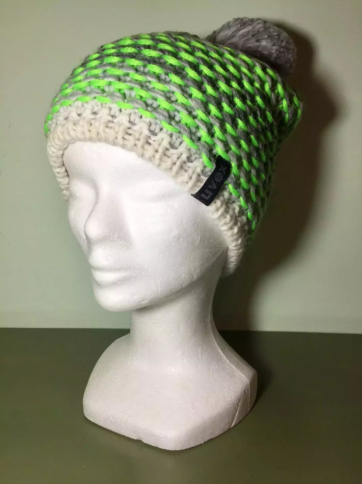 Cappello Lana Grigio/verde Fluo/bianco Con Pon Pon Interno In Pile Cod.uv18-7n190 Var 4 Uvex
