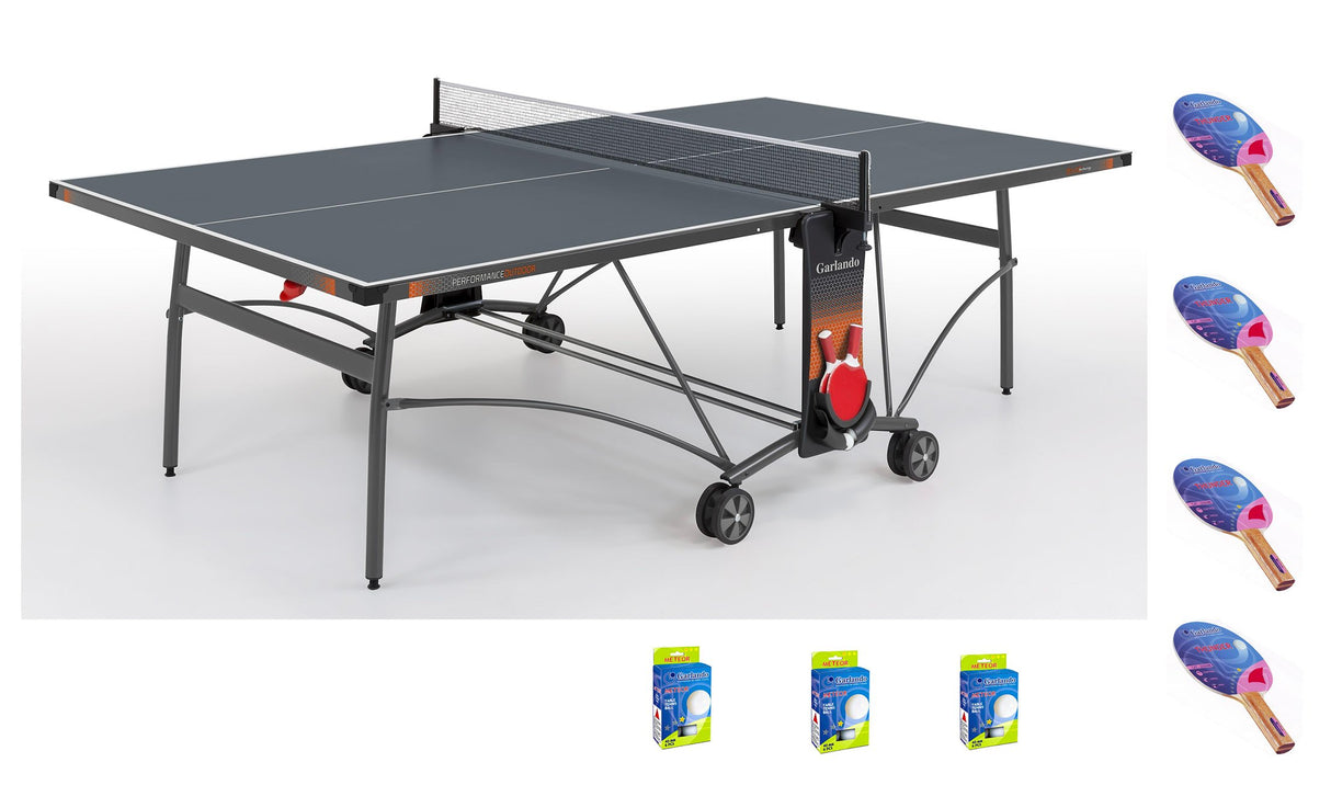 Tavolo Ping Pong Performance Outdoor Grigio cod.C-380E Garlando con 4 Racchette e 18 Palline In Omaggio