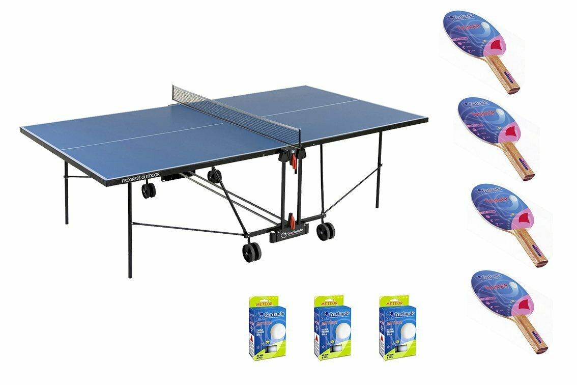Tavolo Ping Pong Progress Outdoor Blu cod.C-163E Garlando con 4 Racchette +18 Palline