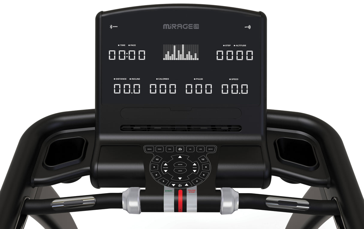 MIRAGE S70 HRC MOTORE AC TAPIS ROULANT con fascia cardio inclusa nastro 2 mm - APP READY 3.0 compatibile con Zwift, Kinomap e I-console - inclinazione elettrica - piano corsa 153 x 54 cm - velocità 22 km/h - utente 150 kg. COD.MIRAGE-S70 TOORX