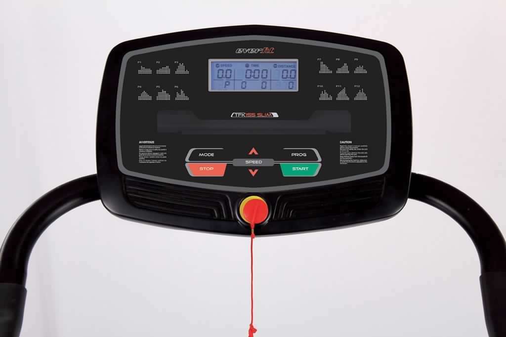 Tapis Roulant TFK-155 Slim Ultracompatto Salvaspazio Inclinazione Manuale Linea Everfit Velocità; 0,8 - 14,0 Km/h Piano di corsa; 40 x 122 cm Peso max utente; 100 kg Tappeto Elettrico Palestra