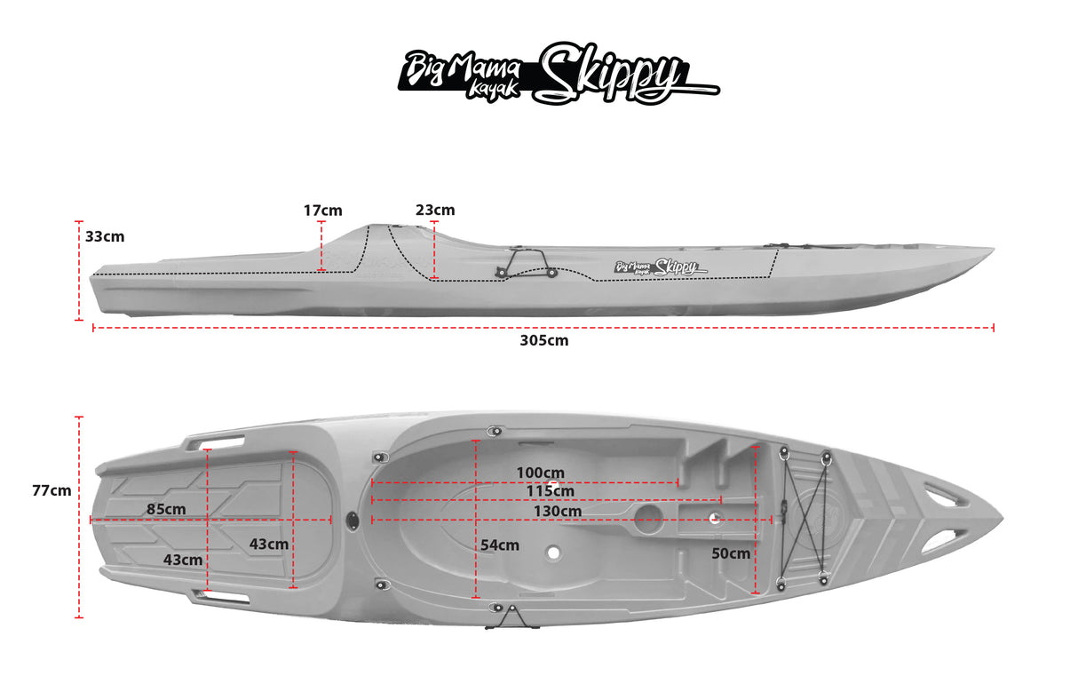 KAYAK MONOPOSTO SKIPPY 2.0 EXPEDITION BIG MAMA KAYAK CANOA 305 CM 1 POSTO ADULTO + 1 POSTO BAMBINO + 1 SEGGIOLINO (PACK 2)