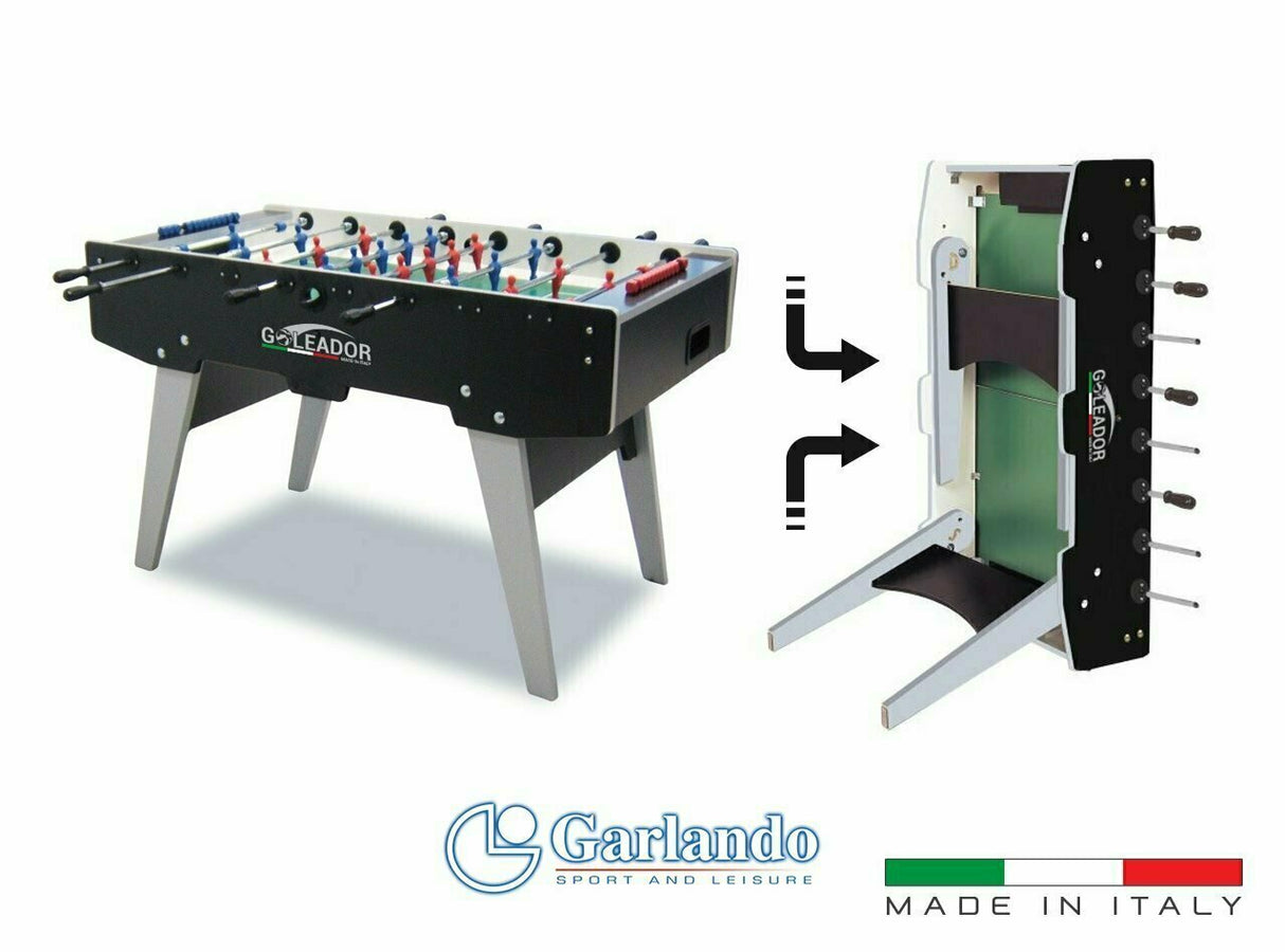 Calciobalilla Goleador Nero con aste rientranti, Gambe Pieghevoli - Piano di Gioco in Vetro- biliardino Garlando 4976
