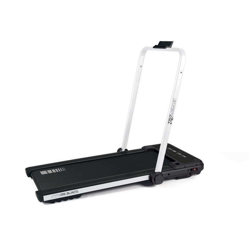 Tapis Roulant TFK-135 Slim Ultracompatto Salvaspazio Velocità; 0,8 - 8,0 Km/h Piano corsa 40 x 112 cm Peso max utente 90 kg Colore Pearl White Linea Everfit Tappeto Elettrico Palestra