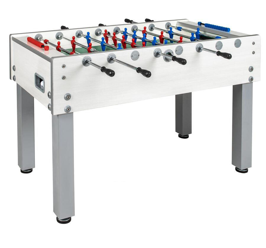 Calciobalilla G 500 Weatherproof Bianco piano gioco in vetro con Aste Rientranti Garlando in omaggio 50 Palline + Copertina Impermeabile + piedini