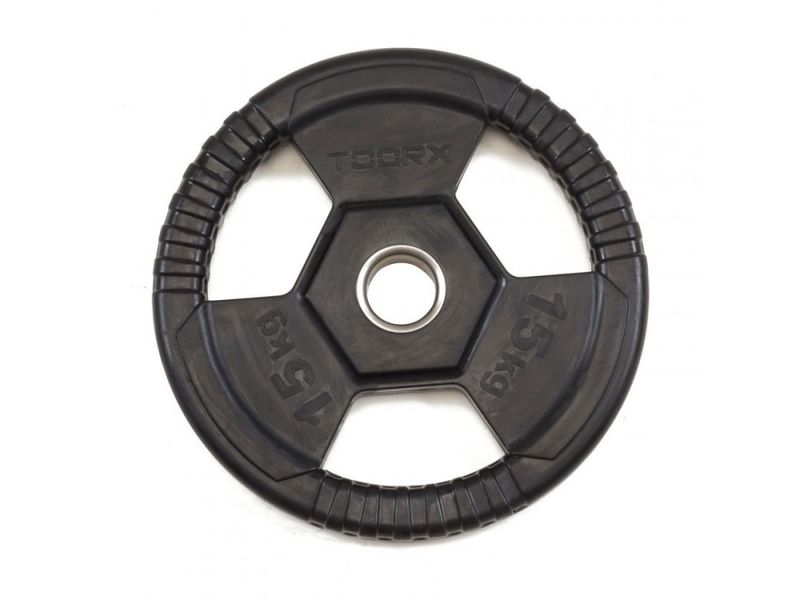 Disco Ghisa Gommato - 15 kg. Tri Grip Olimpionico Foro Ø 50 mm. Linea Toorx cod. DGG-TG15